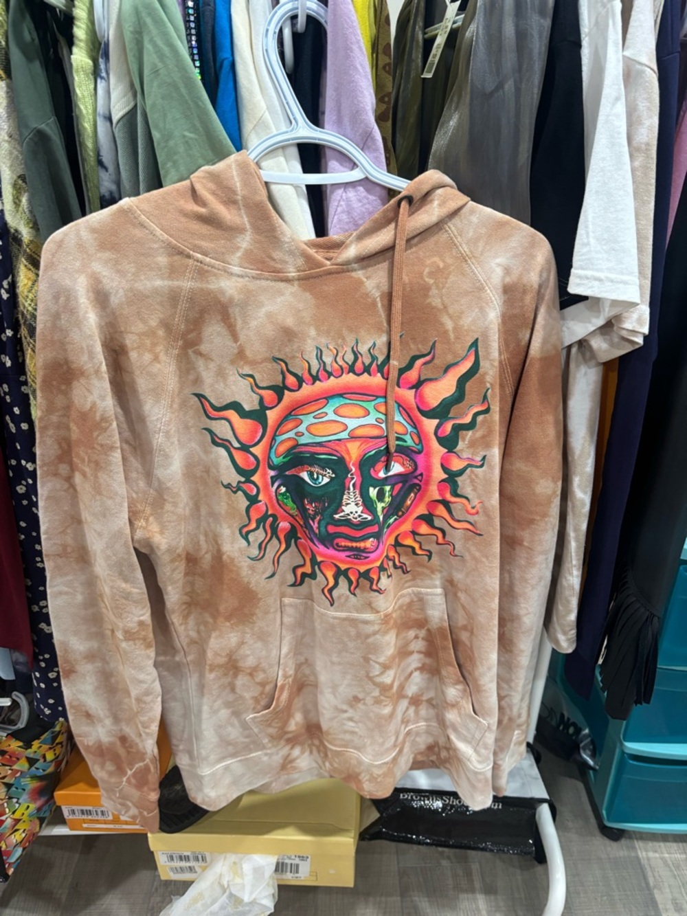 Tie-Dye Hoodie with Vibrant Psychedelic Sun Graphic sublime tour